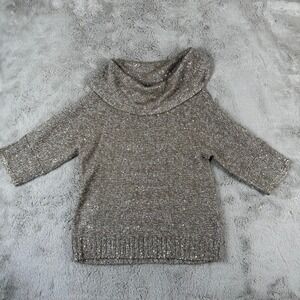 Chico's‎ Sequin Cowl Neck Sweater Sparkly Knit Pullover Top Neutral Size 1